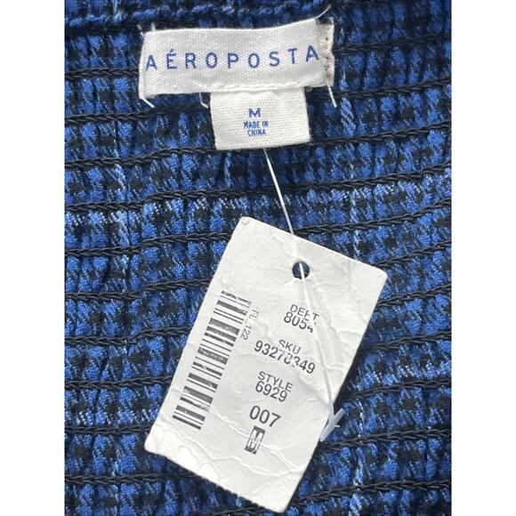 Aeropostle Plaid Mini Dress Womens Medium Blue Sleeveless Smocked Academia - Picture 6 of 9